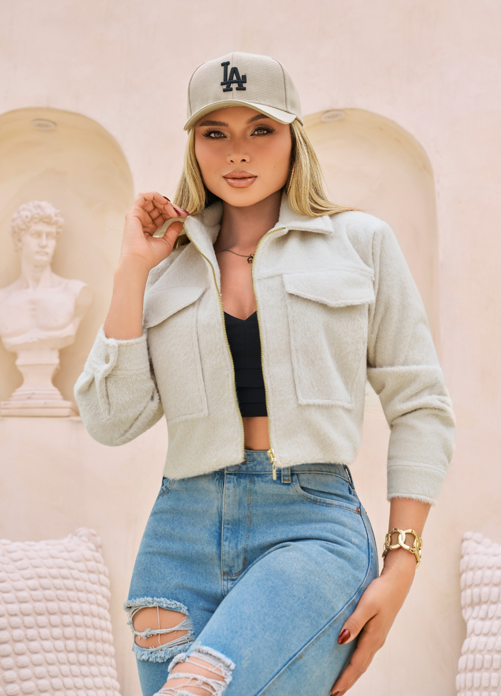 Chaqueta M767 Tela Paño Color Beige