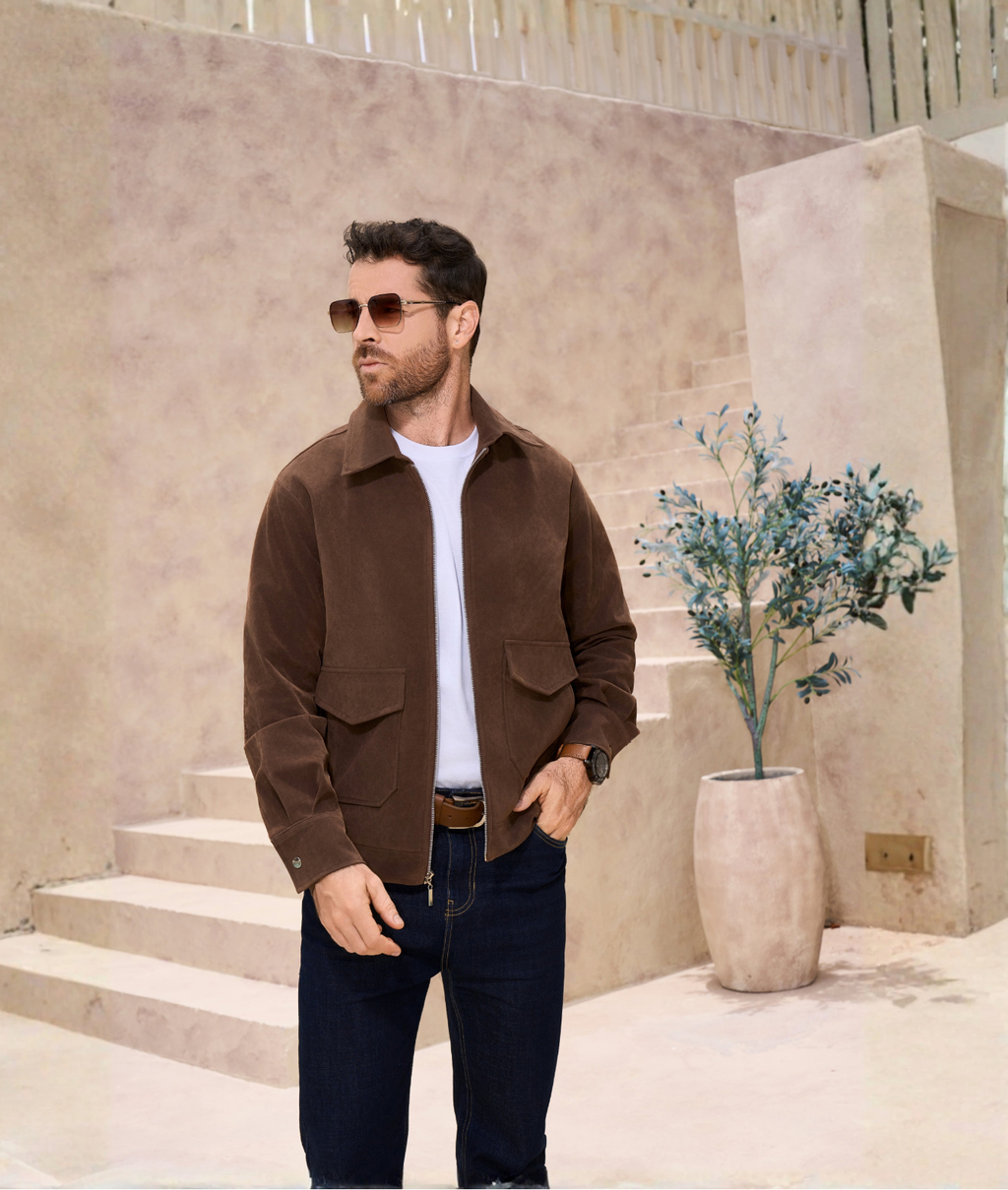 Chaqueta Hombre Café en Gamuza de alto relieve M-859