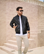 Chaqueta Hombre Negro en Cuero / rib M-860