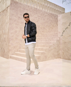 Chaqueta Hombre Negro en Cuero / rib M-860