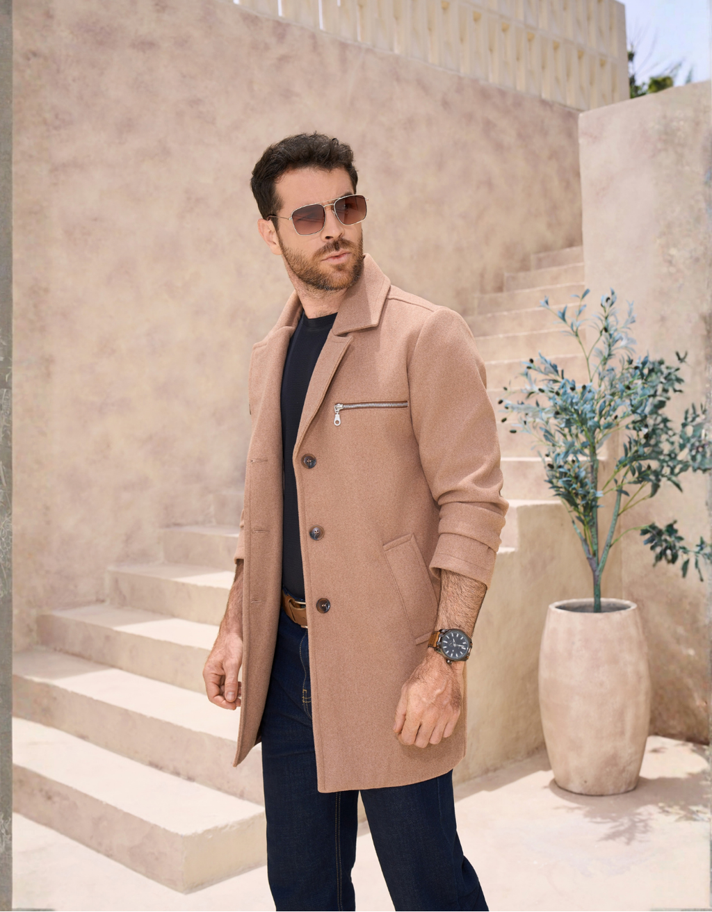 Gabán Hombre Camel en Paño M-857