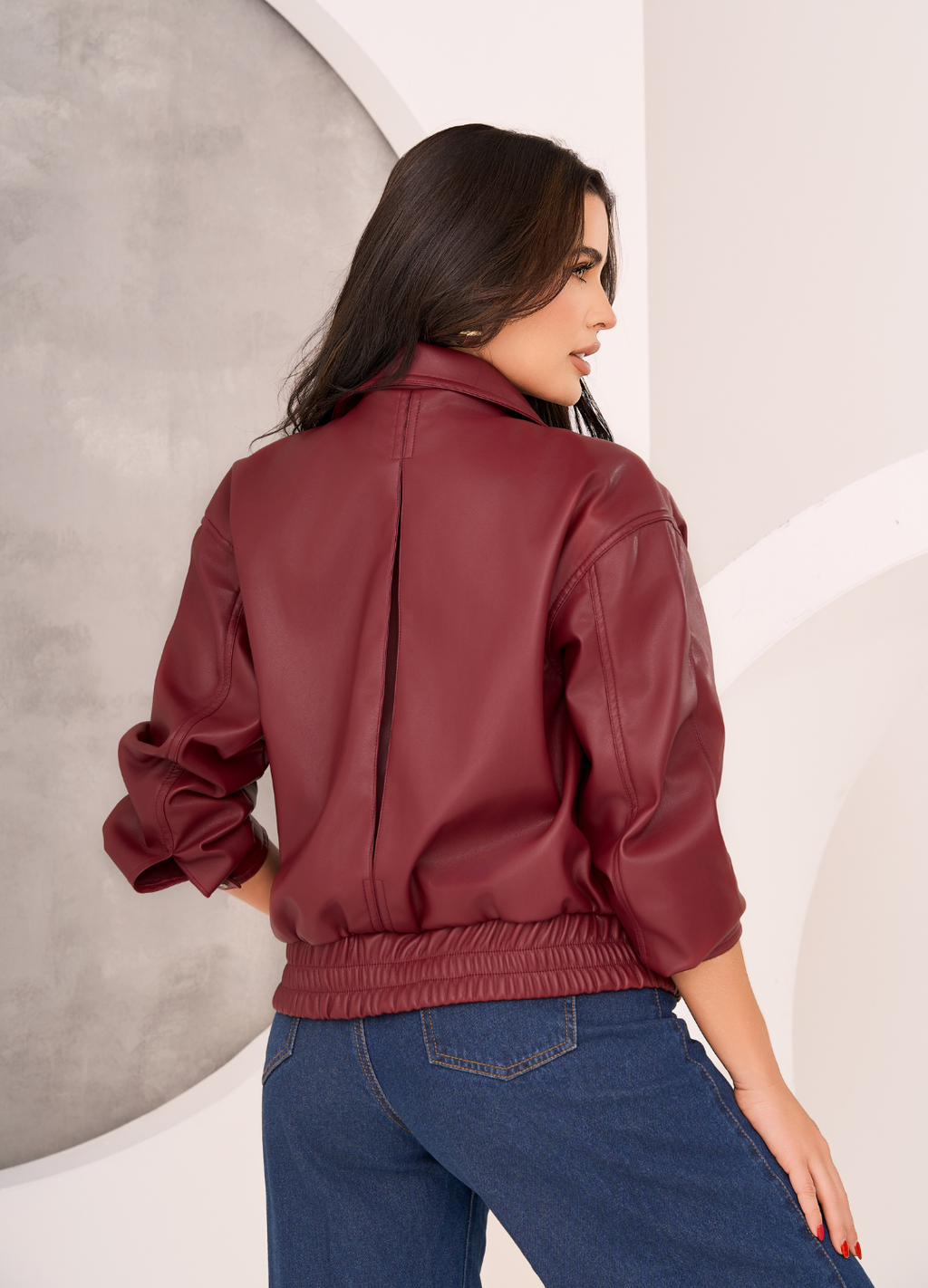 Chaqueta en Tela de Cuero Color Burgundy M696