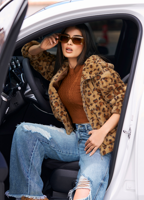 Chaqueta en tela peluche animal print M716