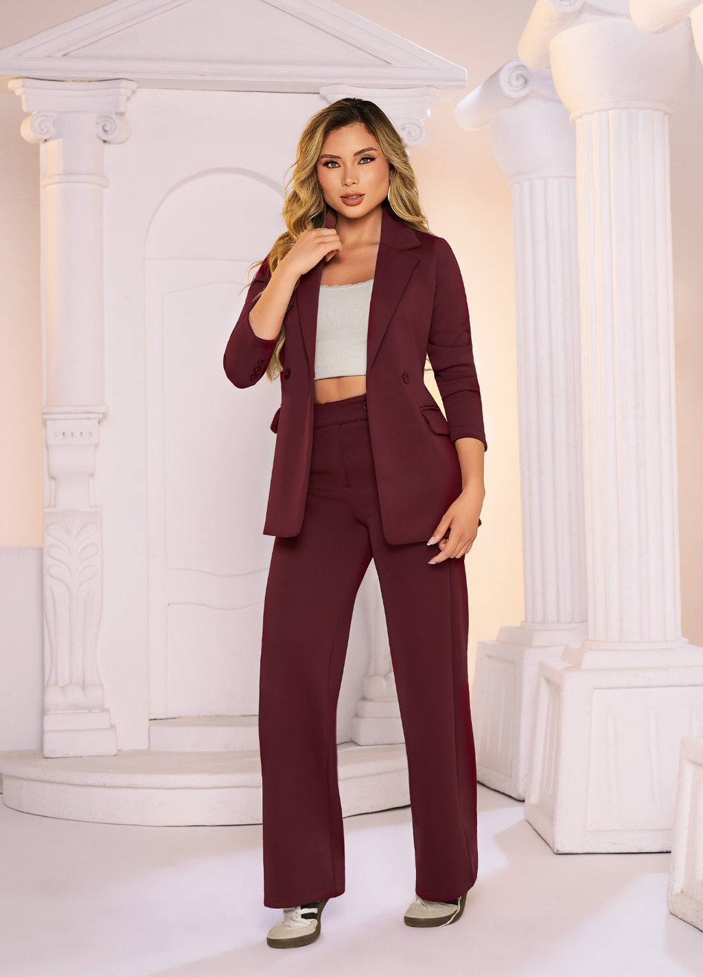 Conjunto M748 Tela Scuba Color Vino Tinto